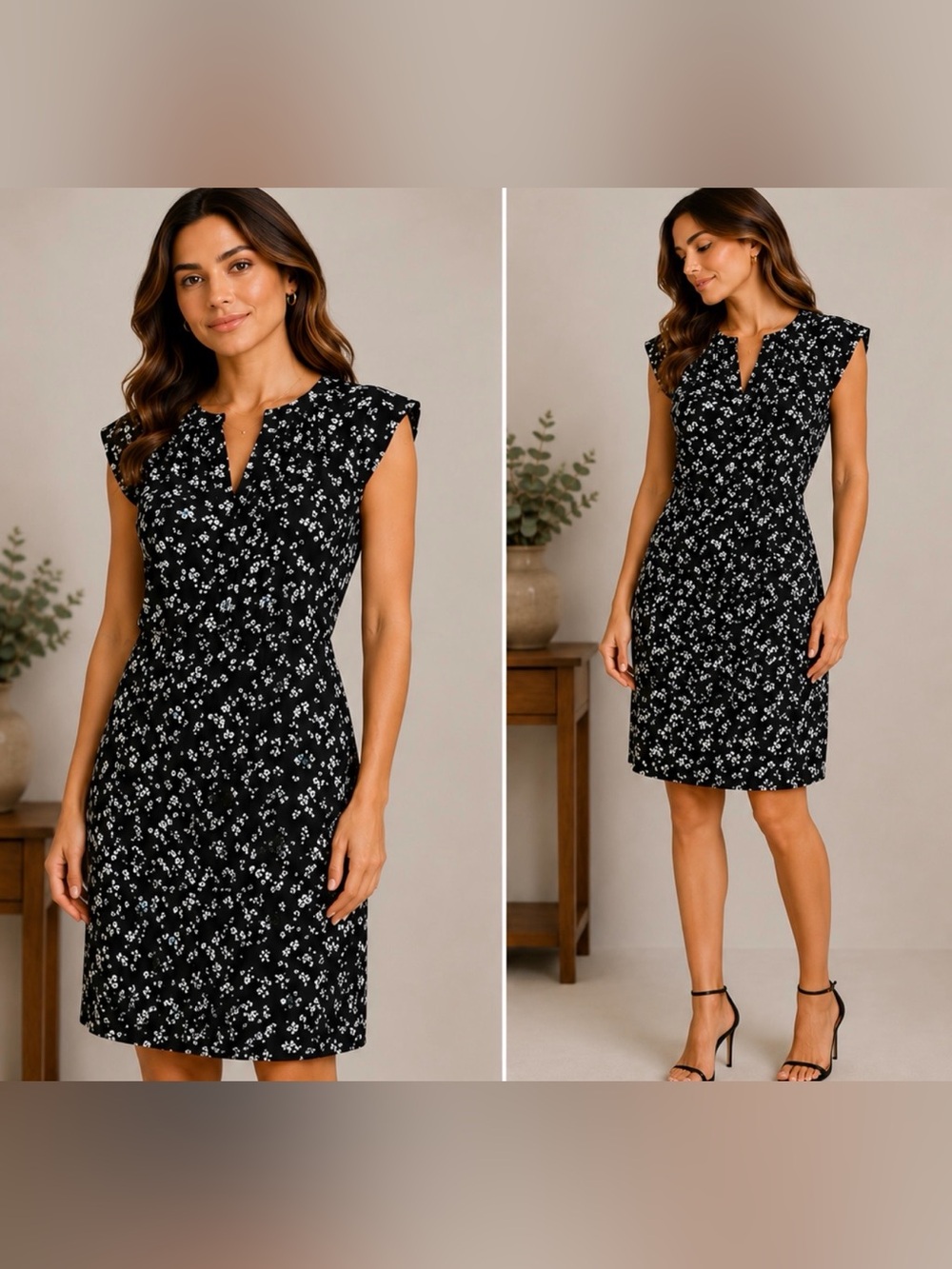 REITMANS Black and White  Flower Midi Dress
